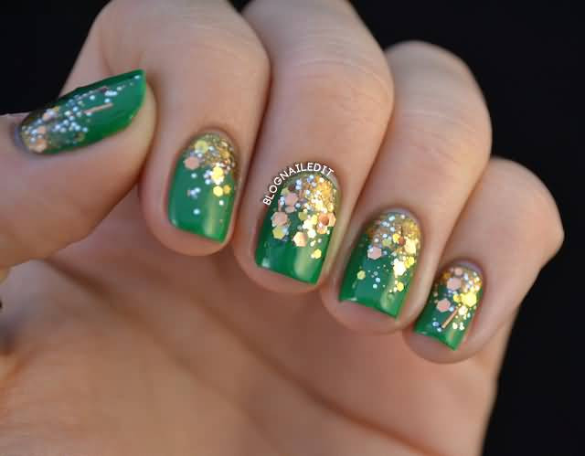 Green Glitter Nails
 65 Most Beautiful Green Nail Art Design Ideas