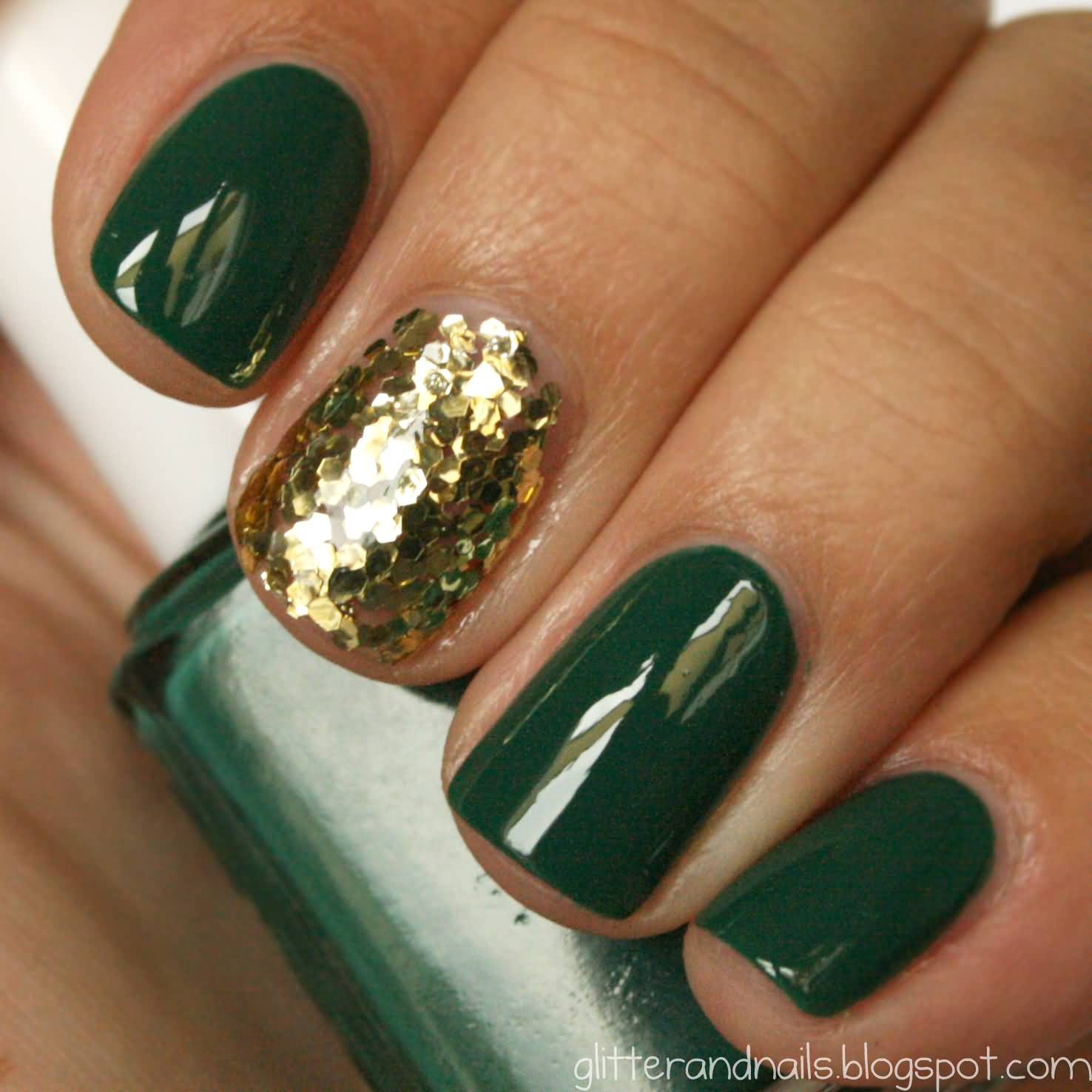 Green Glitter Nails
 75 Most Beautiful Green And Gold Nail Art Design Ideas