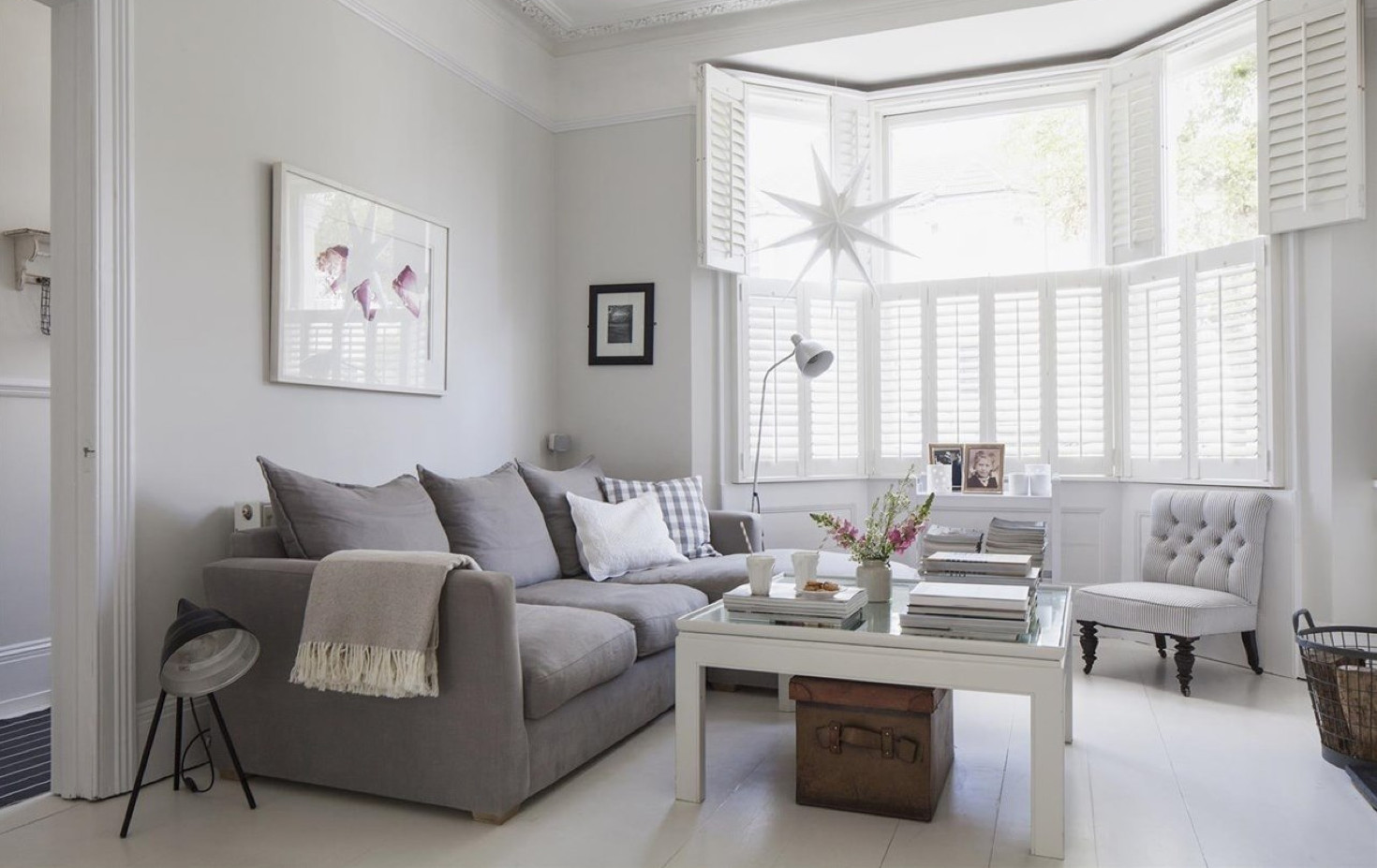 Grey Sofa Living Room Ideas
 Victorian terrace sitting room plantation shutters white