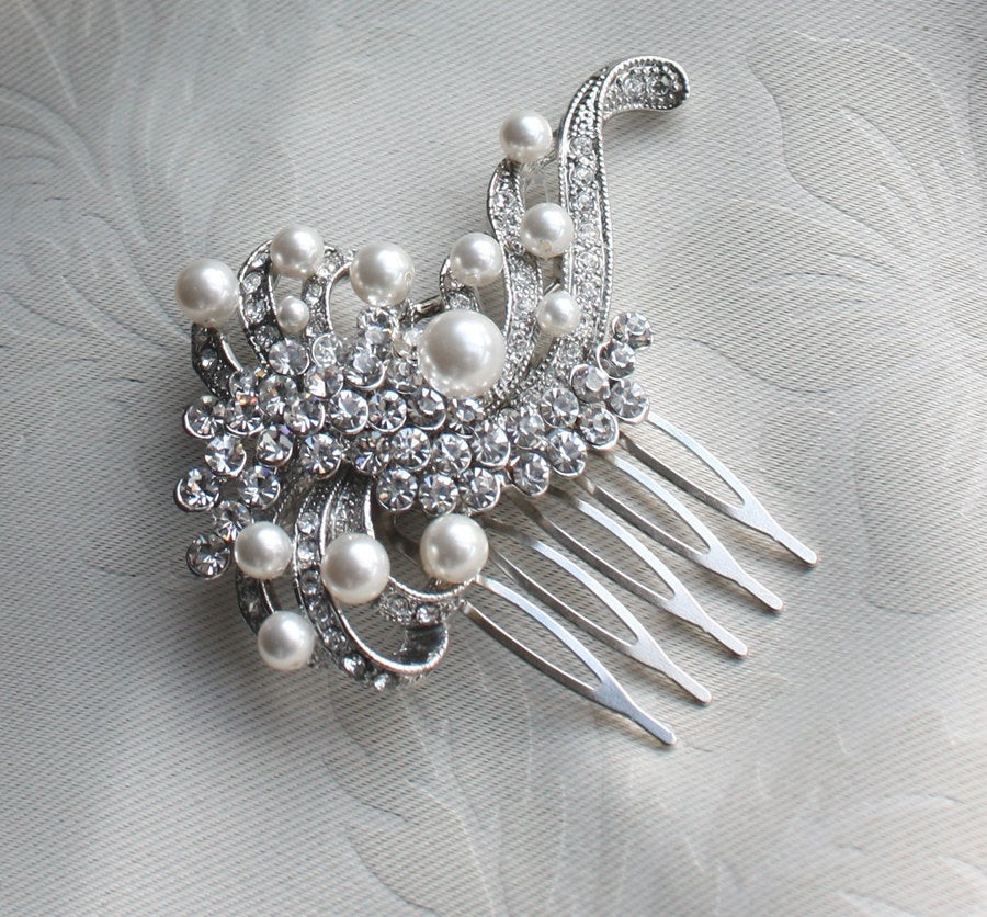 Hair Brooches
 Bridal crystal Pearls Hair Brooch for wedding vintage