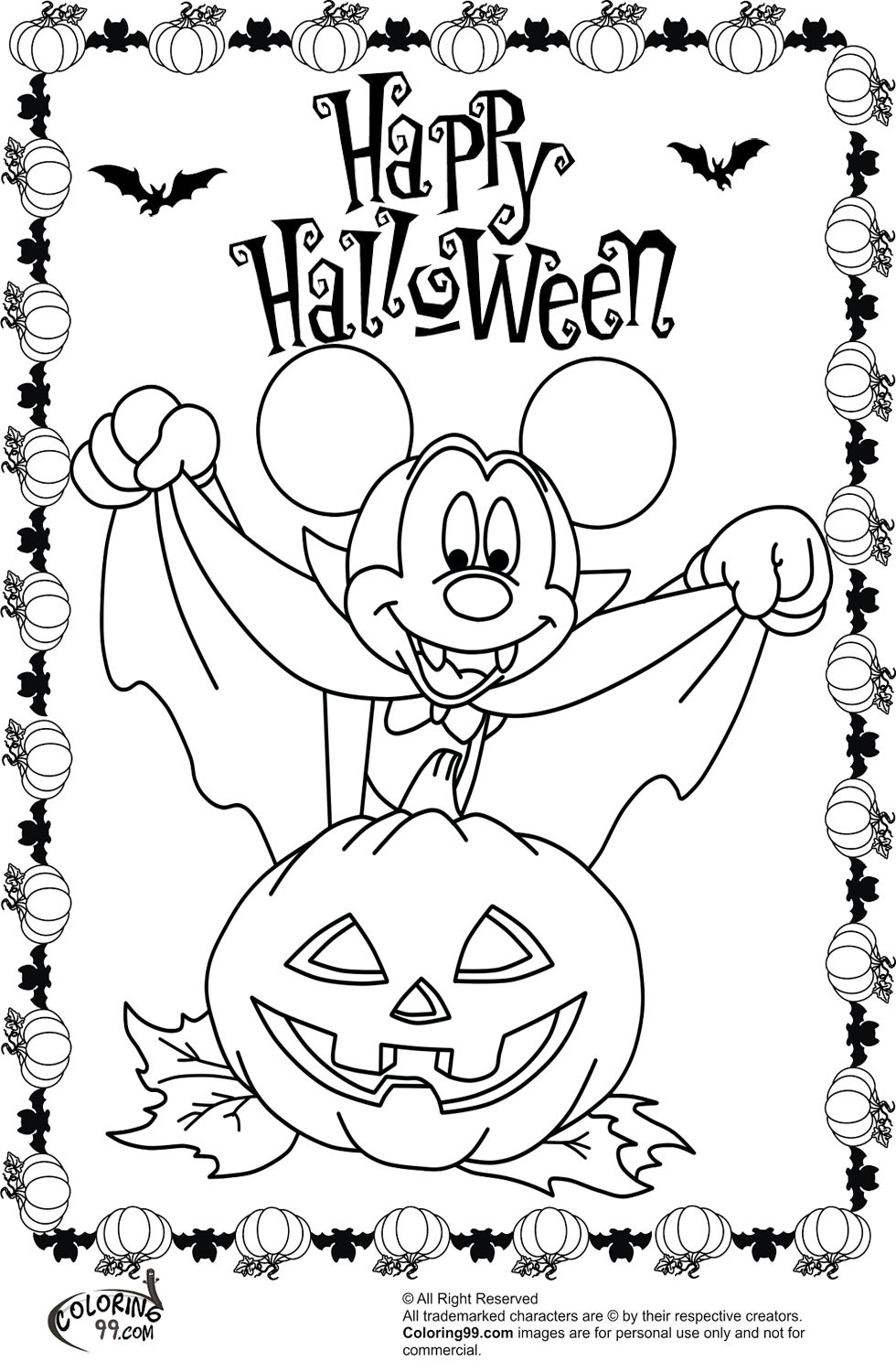 Halloween Printable Coloring Pages
 Minnie and Mickey Mouse Coloring Pages for Halloween