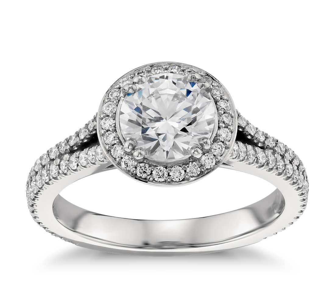 Halo Diamond Engagement Rings
 Split Shank Halo Diamond Engagement Ring in Platinum
