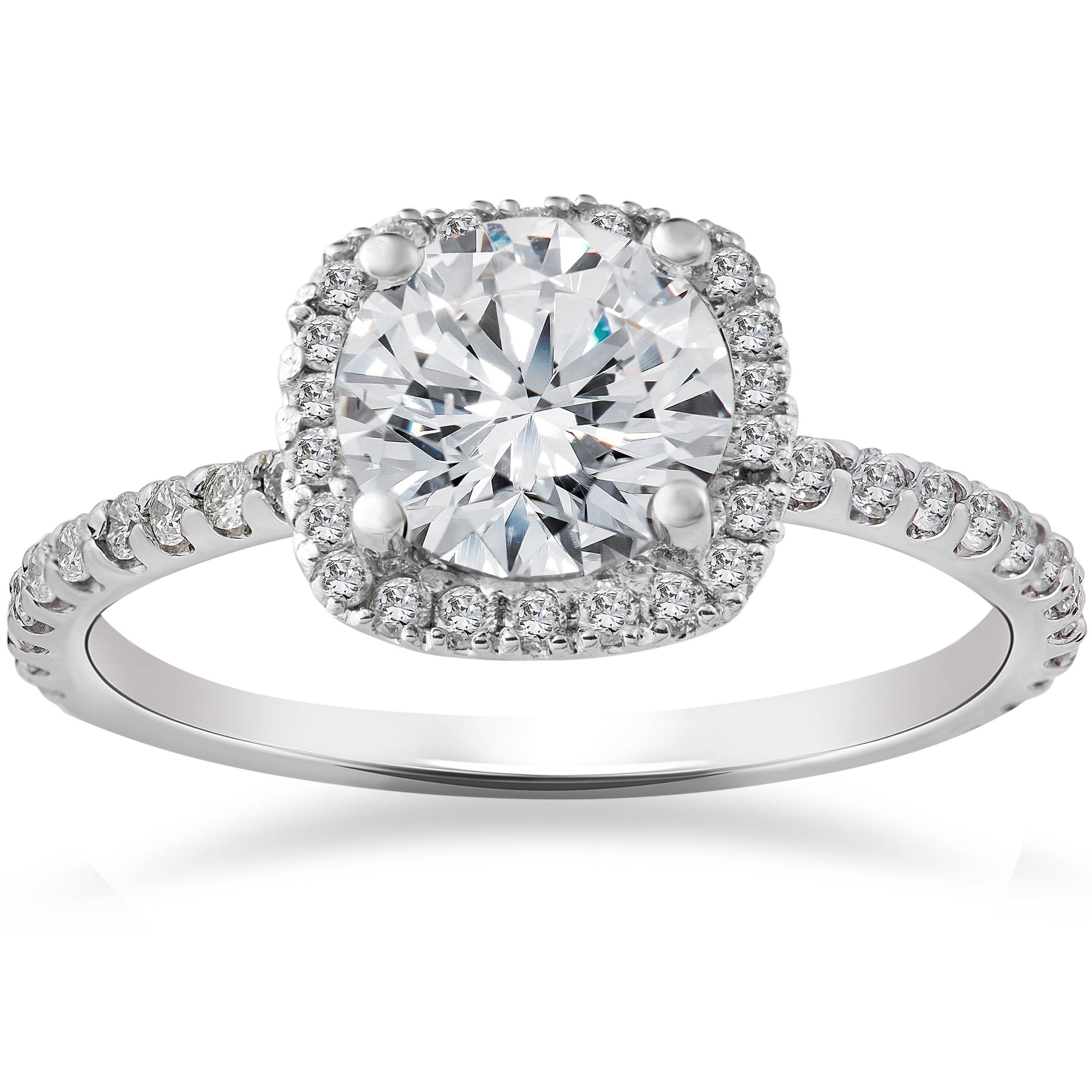 Halo Diamond Engagement Rings
 2 Carat Cushion Halo Enhanced Diamond Engagement Ring 14K