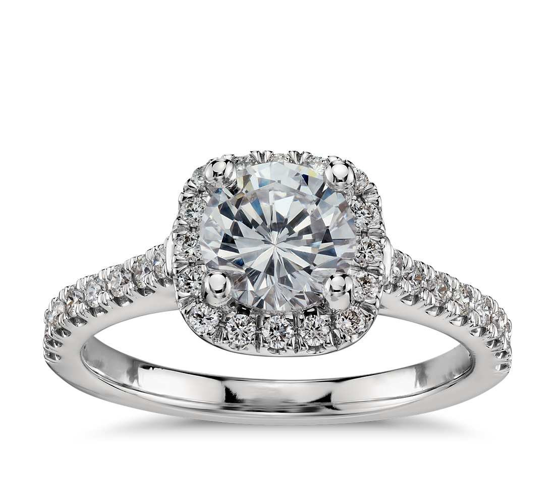 Halo Diamond Engagement Rings
 Cushion Halo Diamond Engagement Ring in Platinum 1 3 ct
