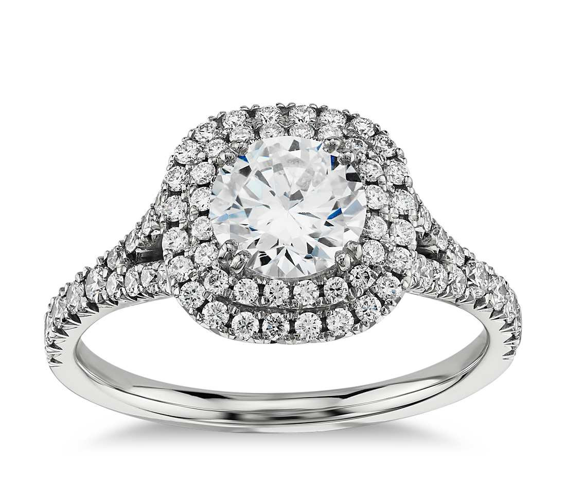 Halo Diamond Engagement Rings
 Duet Halo Diamond Engagement Ring in 18k White Gold 1 2