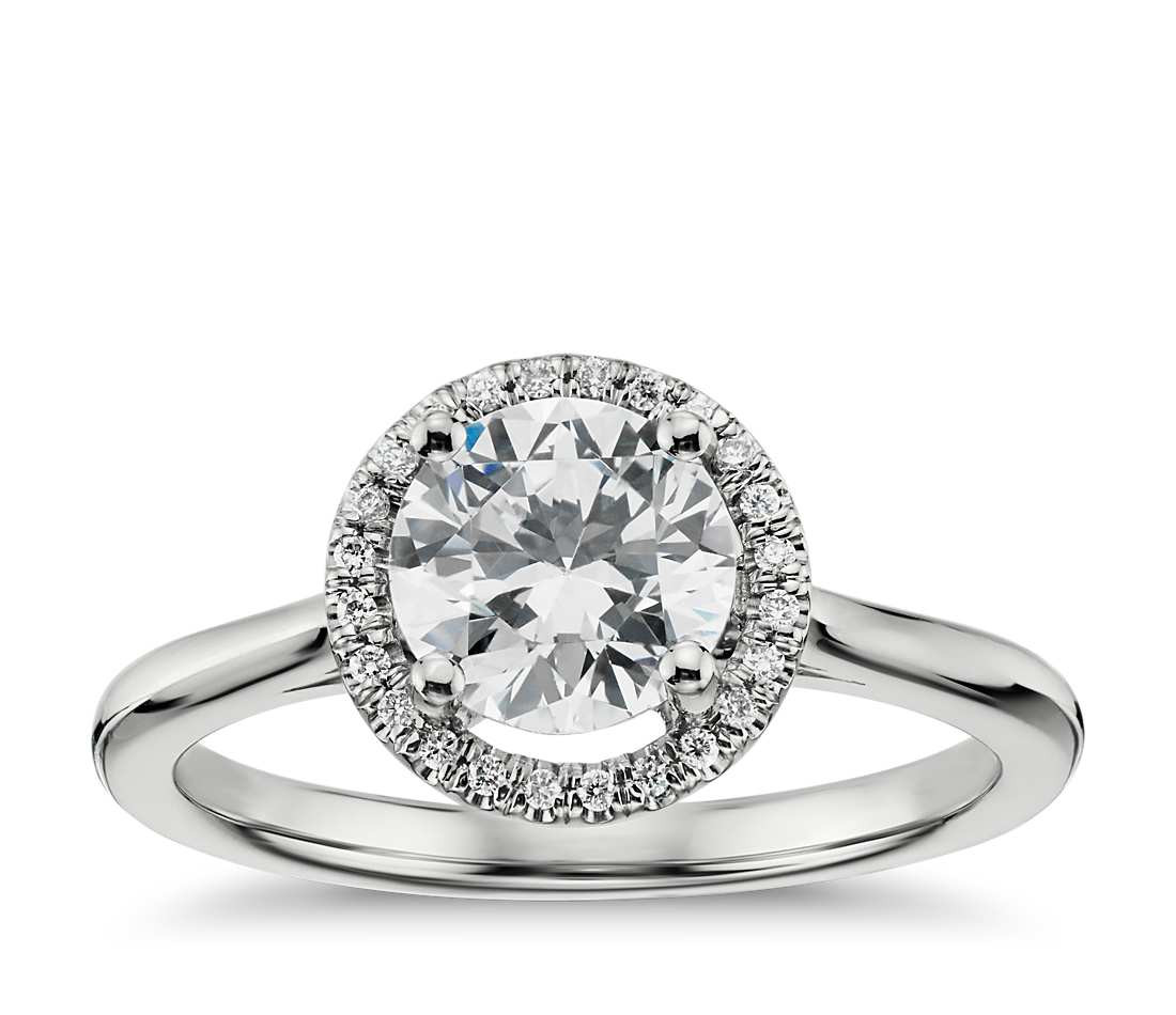 Halo Diamond Engagement Rings
 Plain Shank Floating Halo Engagement Ring in 14k White