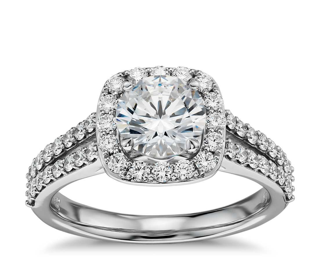 Halo Diamond Engagement Rings
 Split Shank Halo Diamond Engagement Ring in 14k White Gold