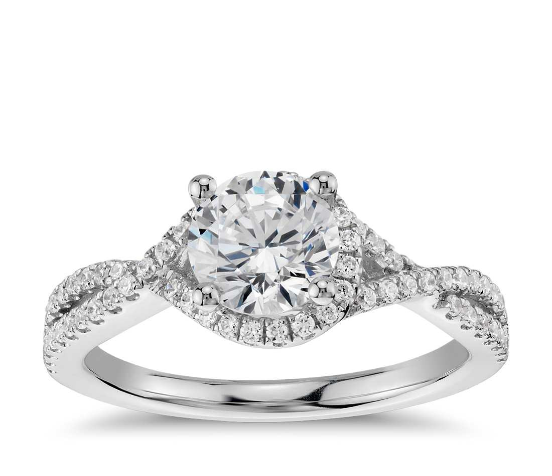 Halo Diamond Engagement Rings
 Twisted Halo Diamond Engagement Ring in 14k White Gold 1