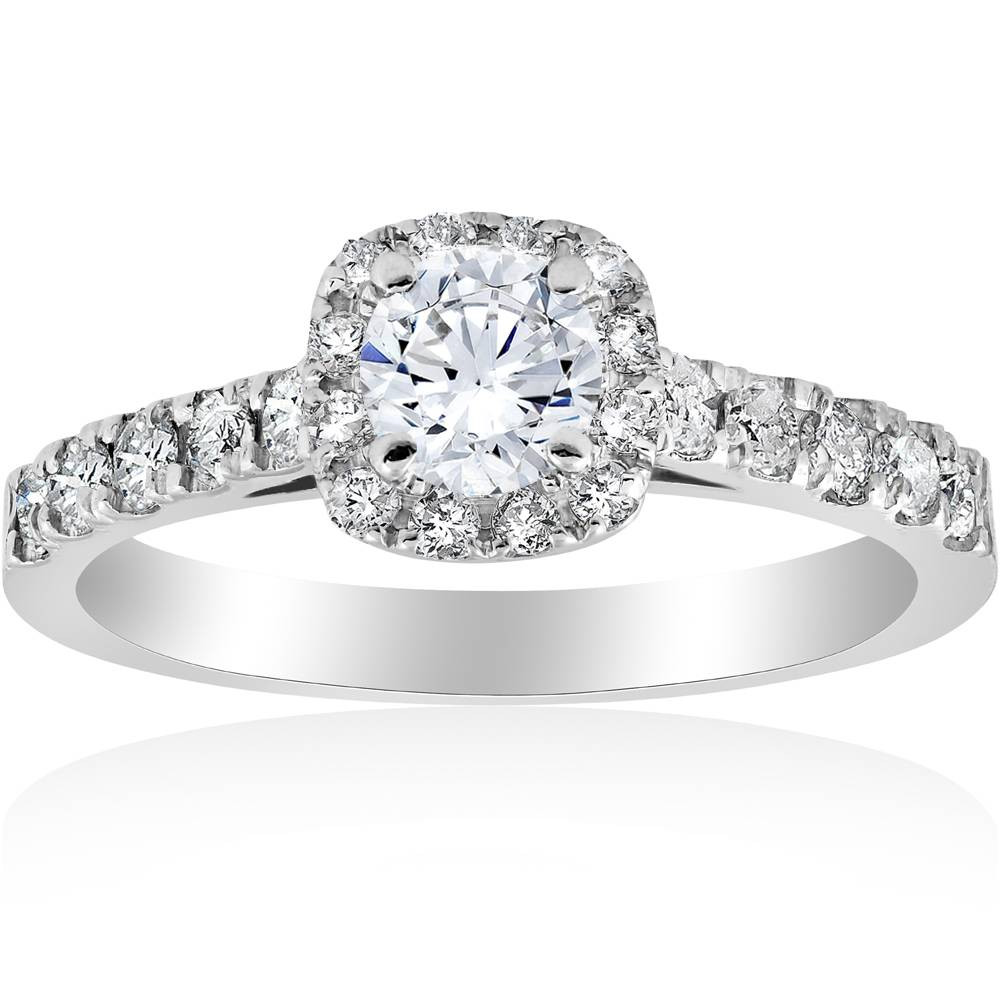 Halo Diamond Engagement Rings
 1 ct Cushion Halo Round Solitaire Diamond Engagement Ring