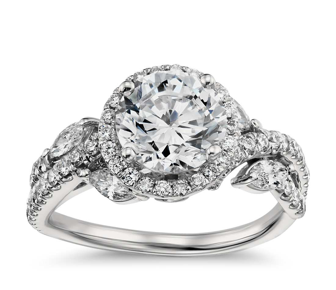 Halo Diamond Engagement Rings
 Monique Lhuillier Floral Halo Diamond Engagement Ring in