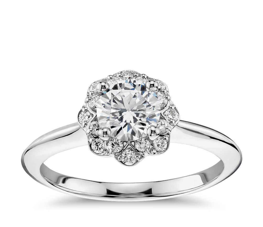 Halo Diamond Engagement Rings
 Floral Halo Diamond Engagement Ring in 14k White Gold 1