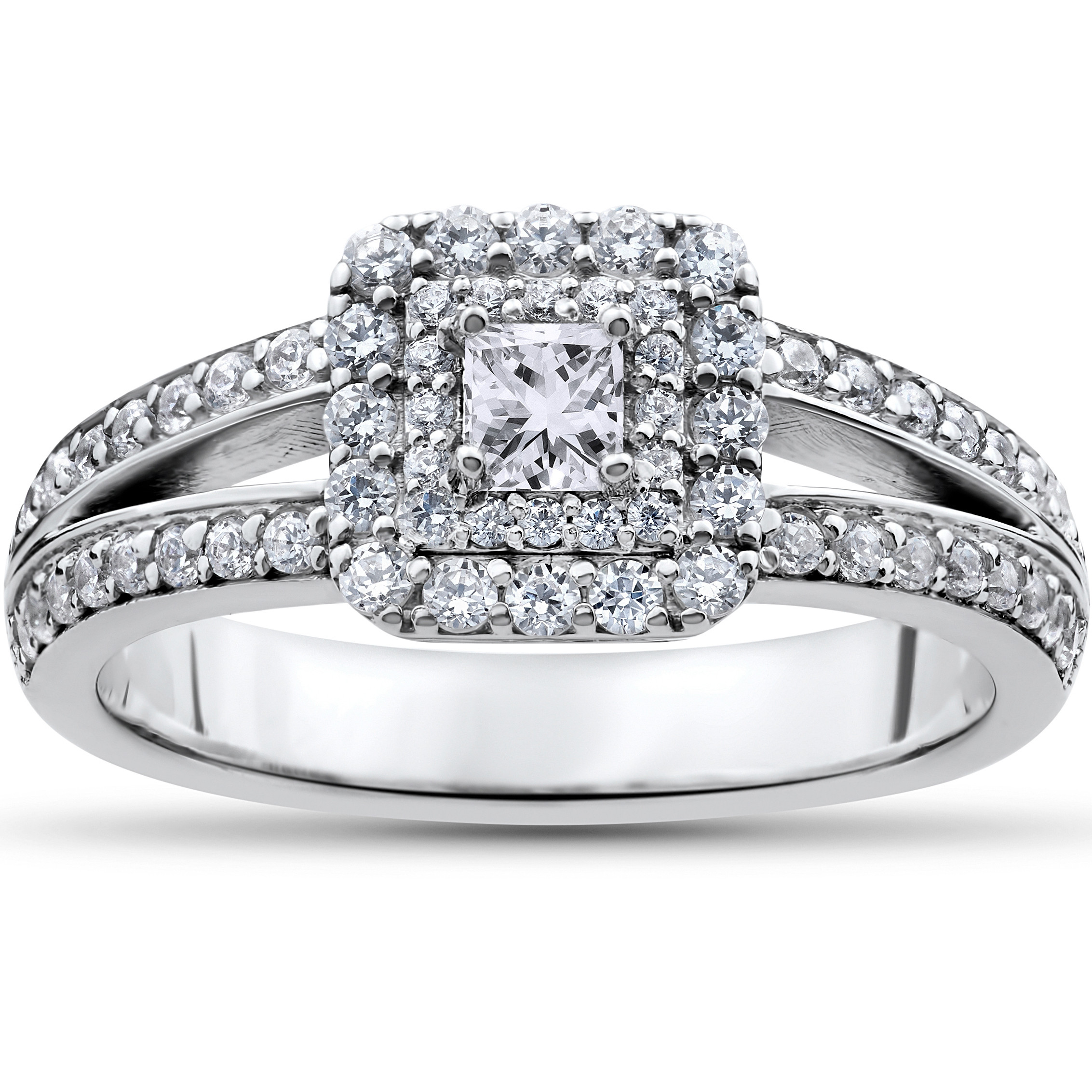 Halo Princess Cut Engagement Rings
 1 ct Princess Cut Diamond Double Halo Engagement Ring 14k