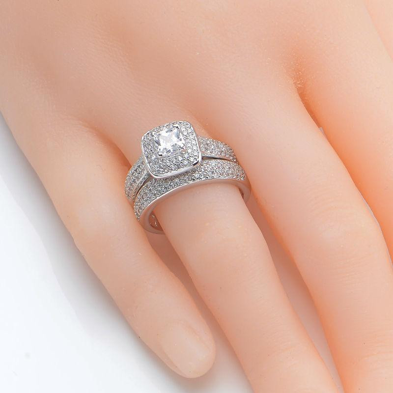 Halo Wedding Ring Set
 Princess Cut Aaa Cz Halo Setting 925 Sterling Silver