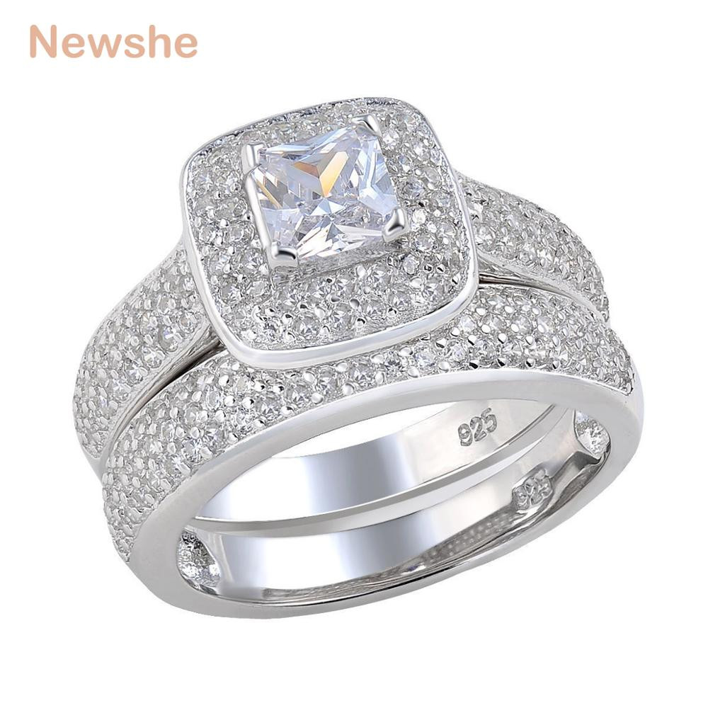 Halo Wedding Ring Set
 Newshe 2 26 Ct Princess Cut AAA CZ 925 Sterling Silver