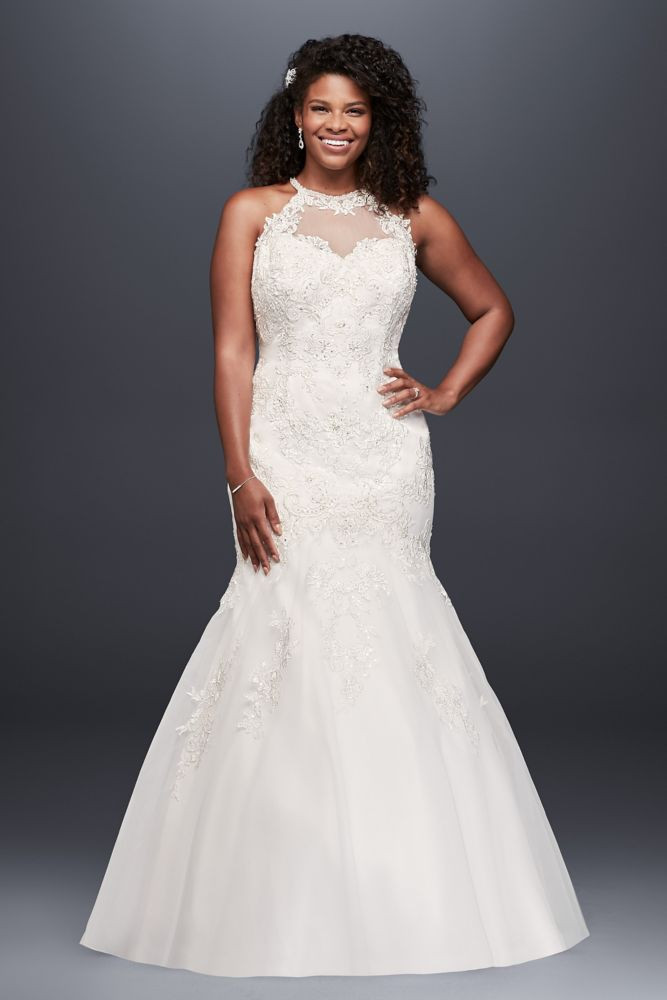 Halter Wedding Dress
 Jewel Illusion Halter Lace Plus Size Wedding Dress Style