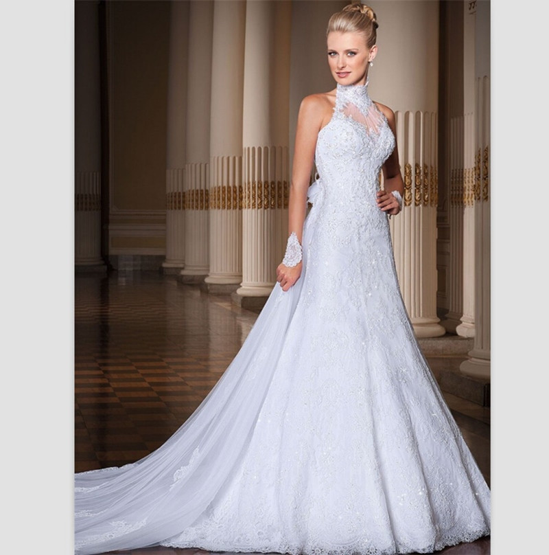 Halter Wedding Dress
 Elegant White Lace Wedding Dress 2015 y Backless Halter