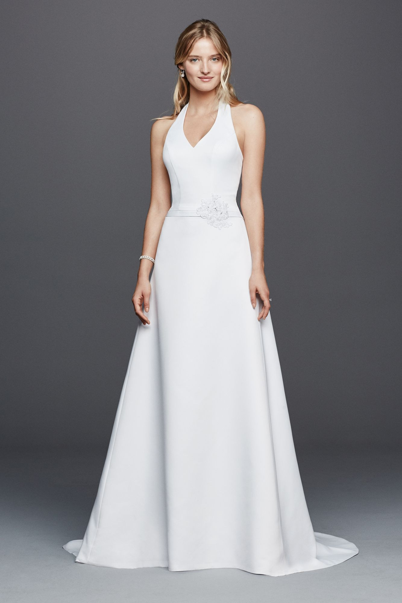 Halter Wedding Dress
 Halter V neck Wedding Dress with Flower Detail Style