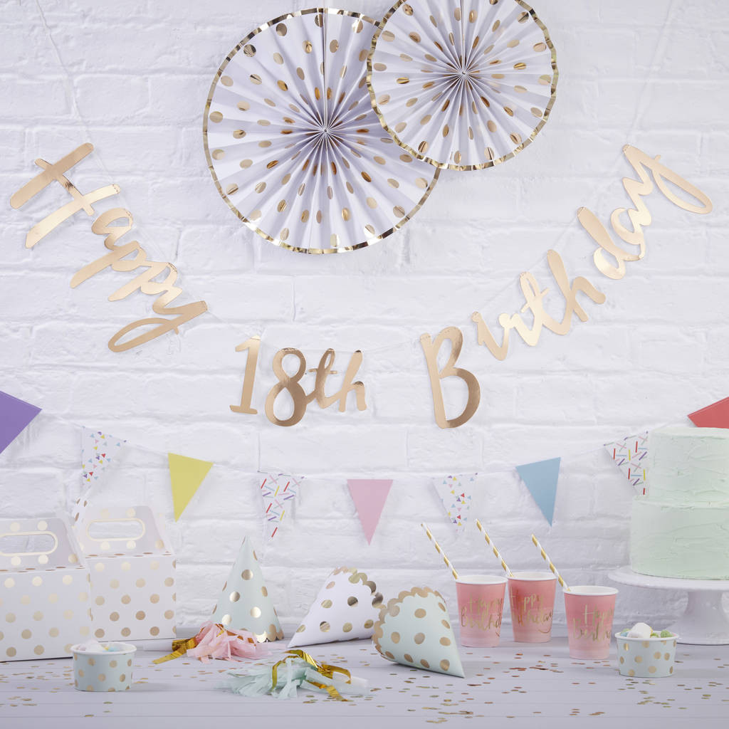 Happy 18th Birthday Decorations
 gold foiled happy 18th birthday bunting backdrop by ginger