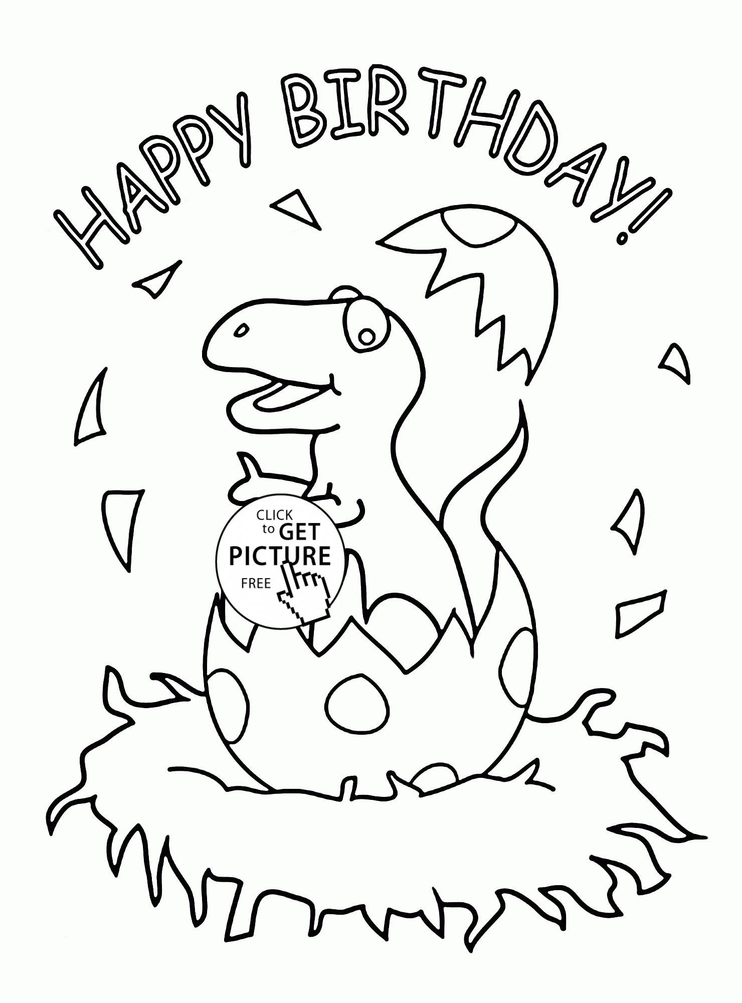 Happy Birthday Coloring Pages For Kids
 Little Dinosaur and Happy Birthday coloring page for kids