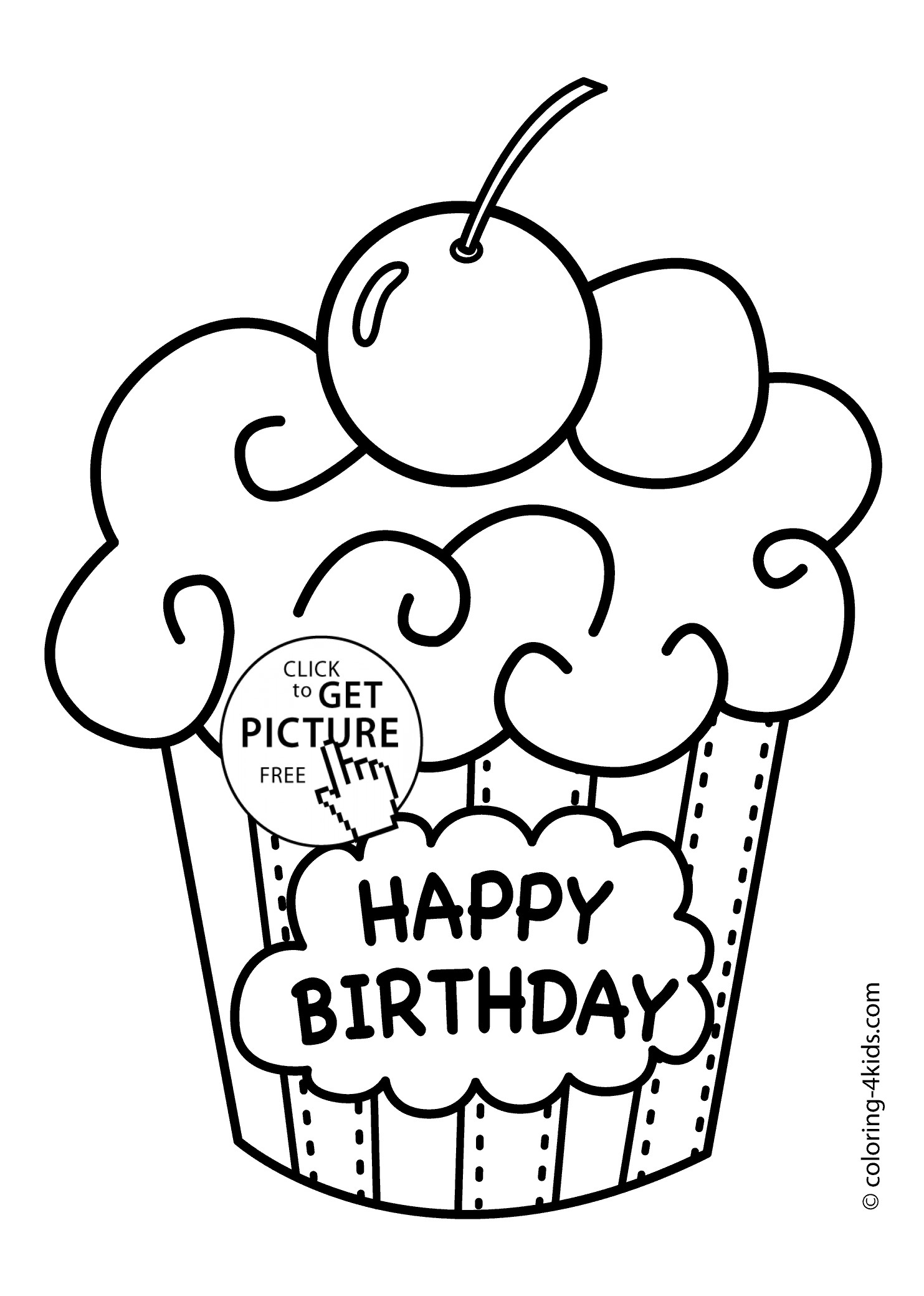 Happy Birthday Coloring Pages For Kids
 Cake Happy Birthday Party Coloring Pages – muffin coloring