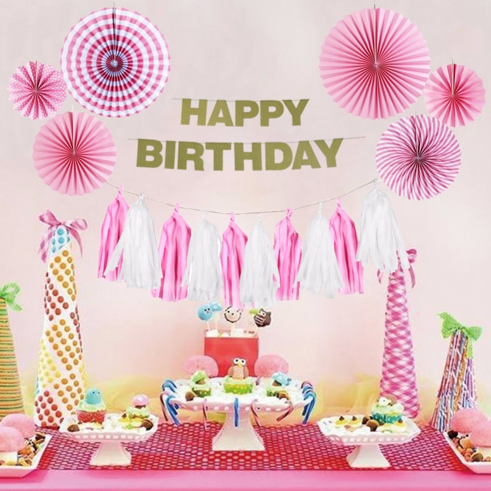 Happy Birthday Decorations
 Pink Theme Birthday Party Decoration Happy Birthday Girl