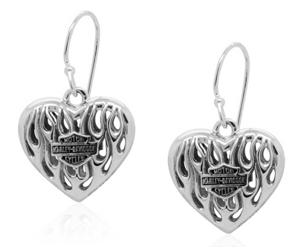 Harley Davidson Earrings
 Harley Davidson Womens Flames Bar & Shield Heart Dangle