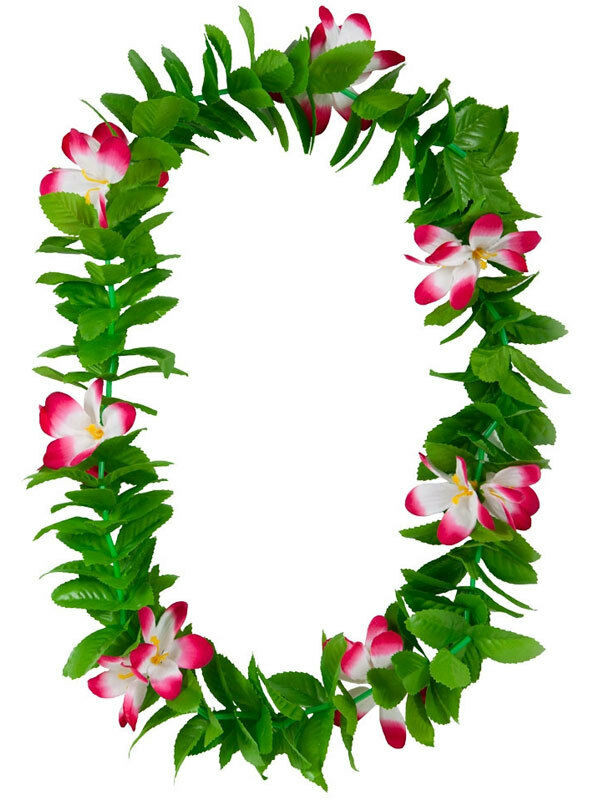 Hawaiian Flower Necklace
 Green Leaf Leis Hawaiian Garland Pink Flowers Hula Hawaii