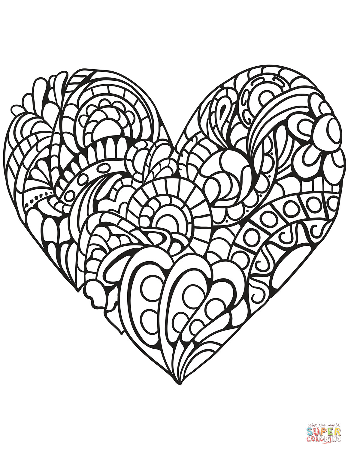 Heart Coloring Pages Printable
 Zentangle Heart coloring page