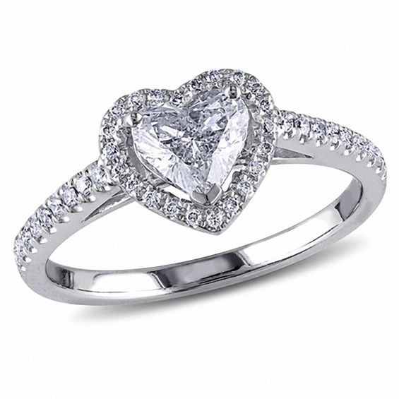 Heart Shaped Wedding Rings
 1 CT T W Heart Shaped Diamond Frame Ring in 14K White