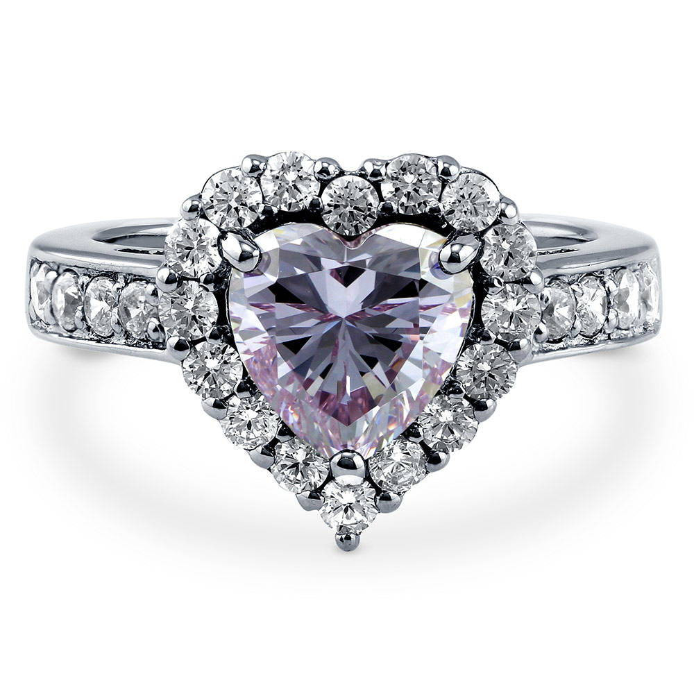 Heart Shaped Wedding Rings
 BERRICLE Sterling Silver Heart Shaped Purple CZ Halo