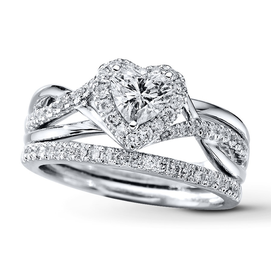Heart Shaped Wedding Rings
 Kay Diamond Bridal Set 7 8 ct tw Heart shaped 14K White Gold