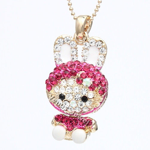 Hello Kitty Necklace
 Gold Fuchsia Purple Hello Kitty Bunny Costume Crystal