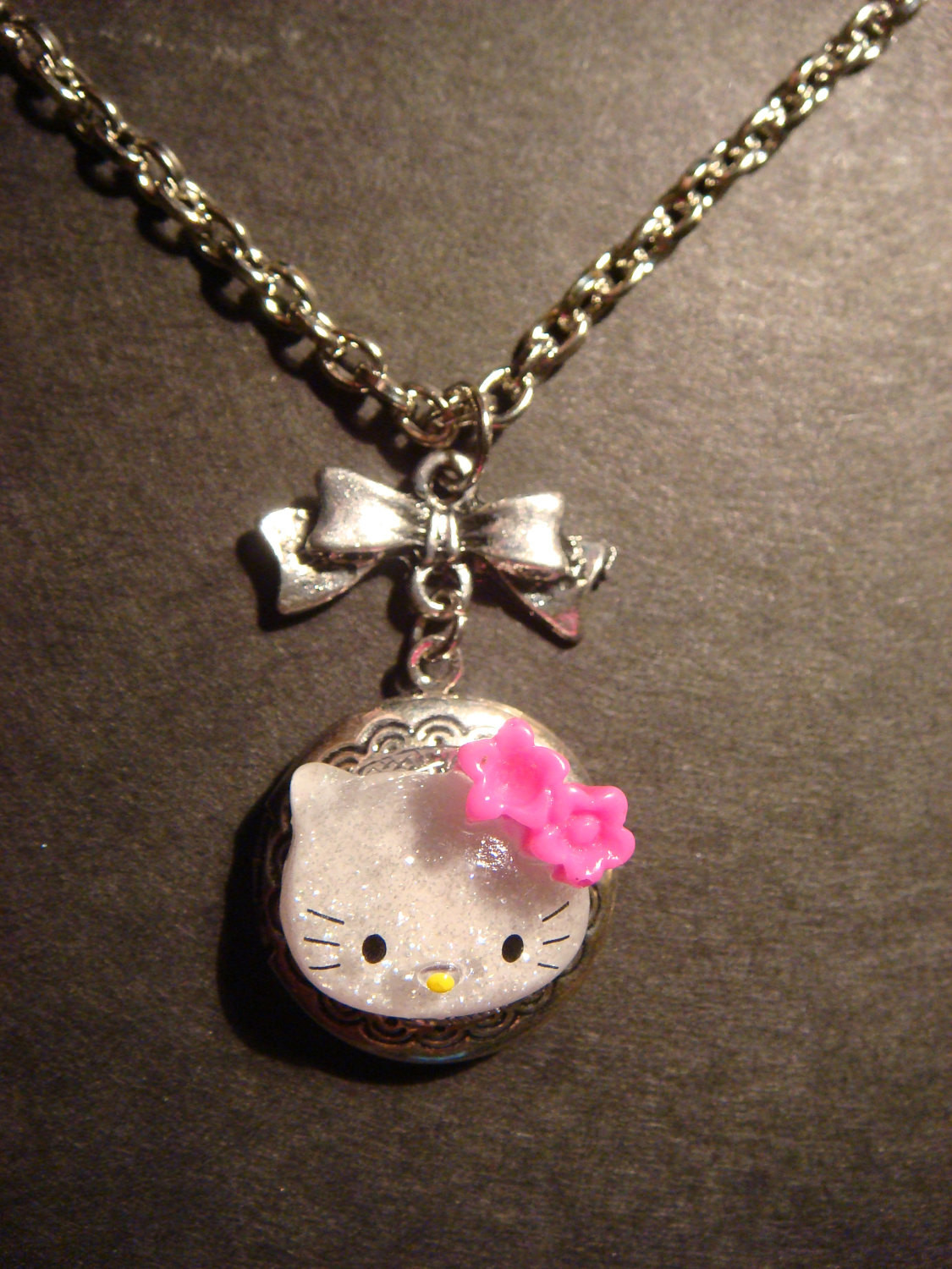 Hello Kitty Necklace
 Hello Kitty Locket Necklace Victorian Style Locket with Bow