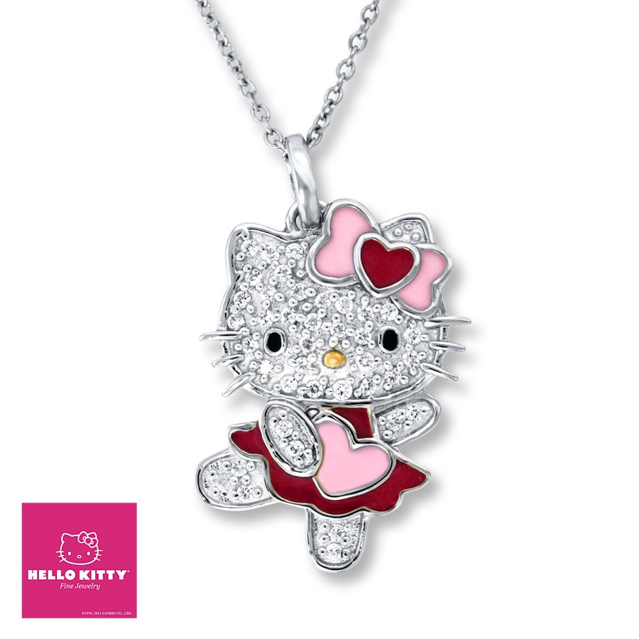 Hello Kitty Necklace
 Kay Hello Kitty Necklace Enamel & Crystals Sterling Silver