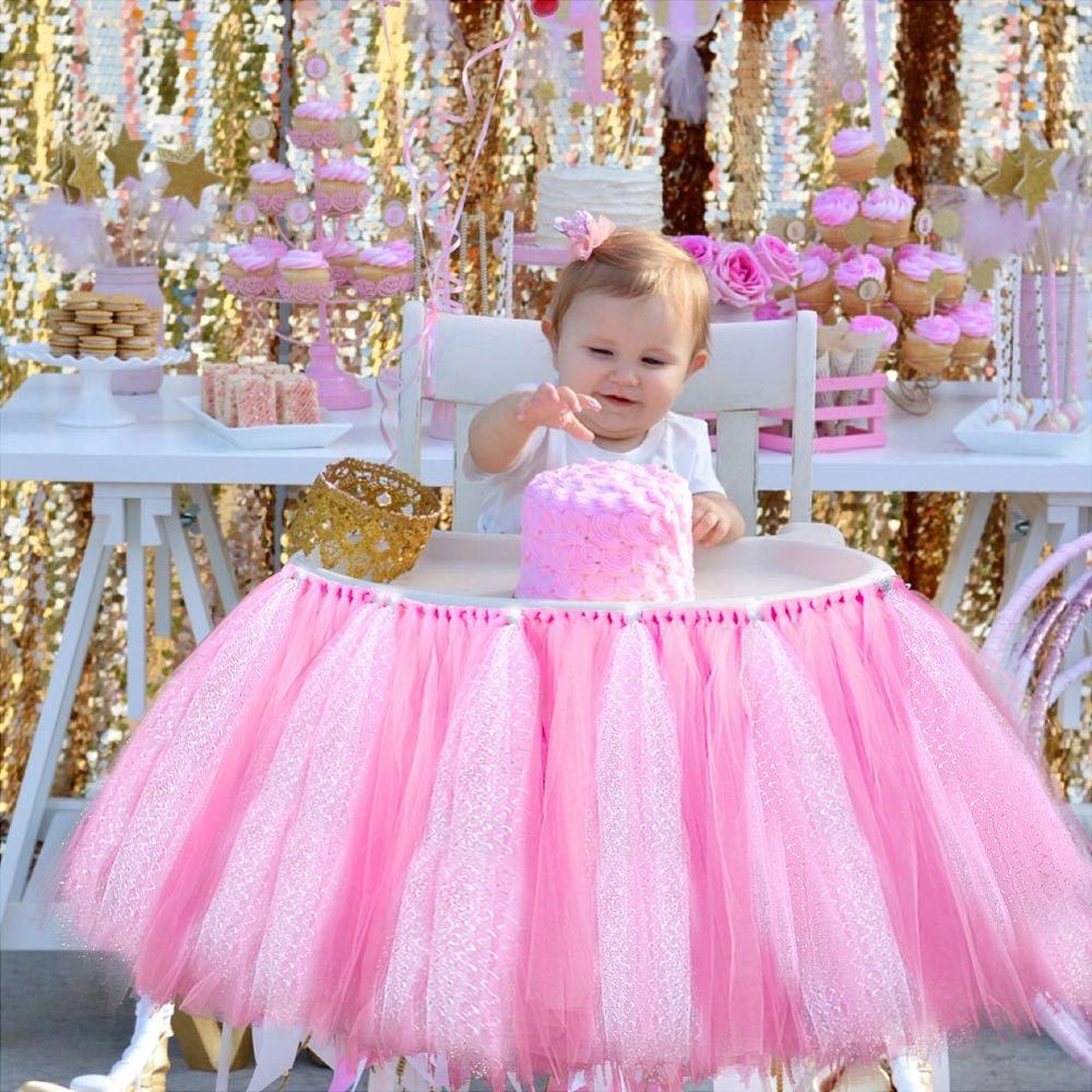 High Chair Decorations 1st Birthday
 Adjustable Tutu Tulle Skirt Wrap For High Chair Baby