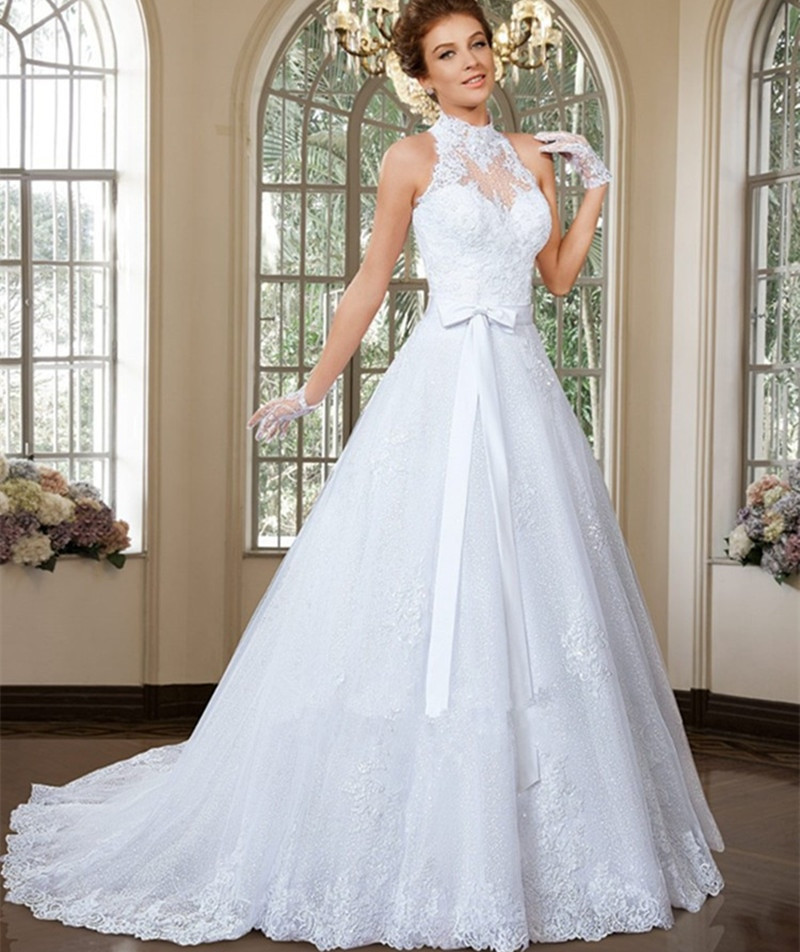 High Neck Wedding Dress
 2015 Elegant High Neck A Line Bridal Dresses 2 Piece
