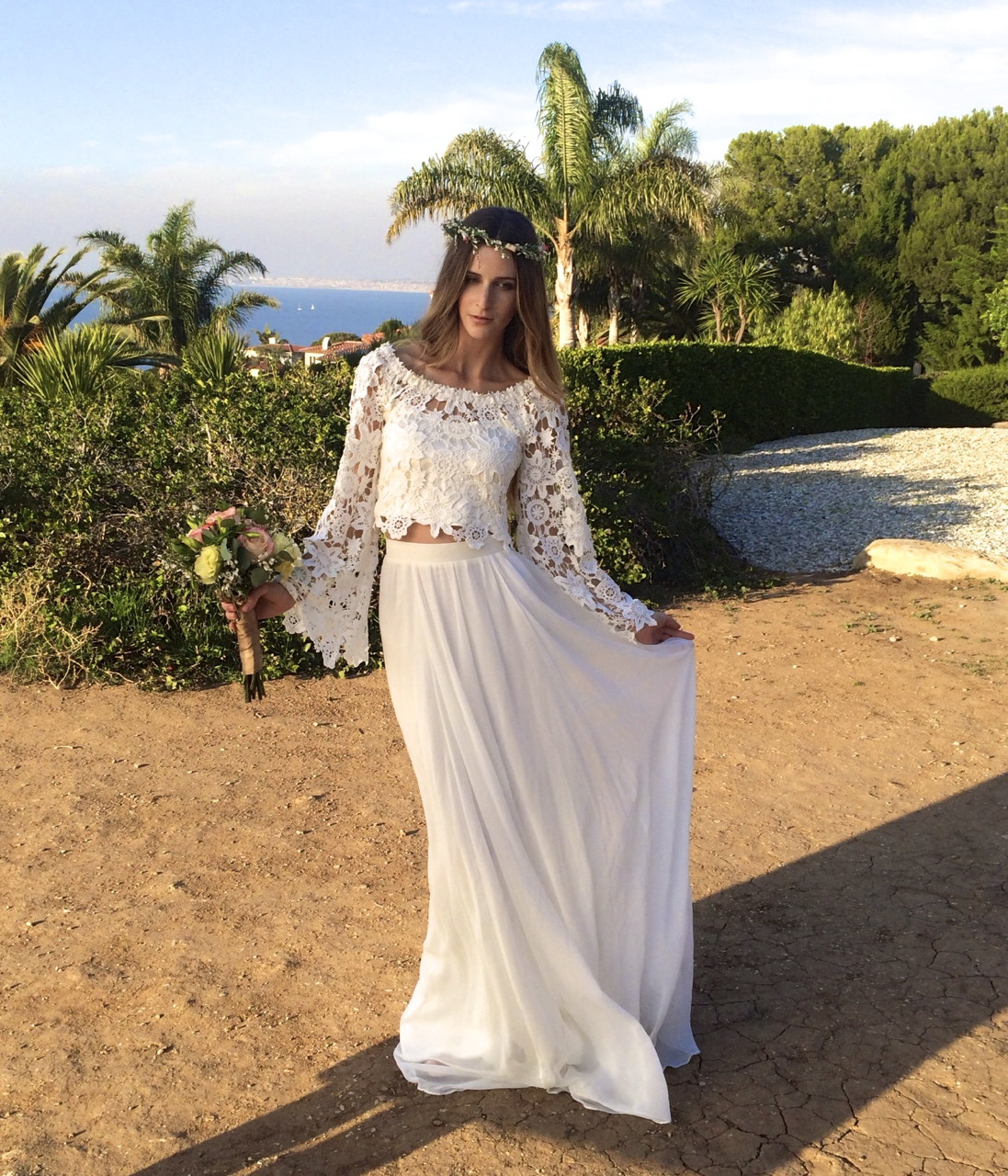 Hippie Style Wedding Dresses
 Boho Lace Top & Silk Chiffon Skirt