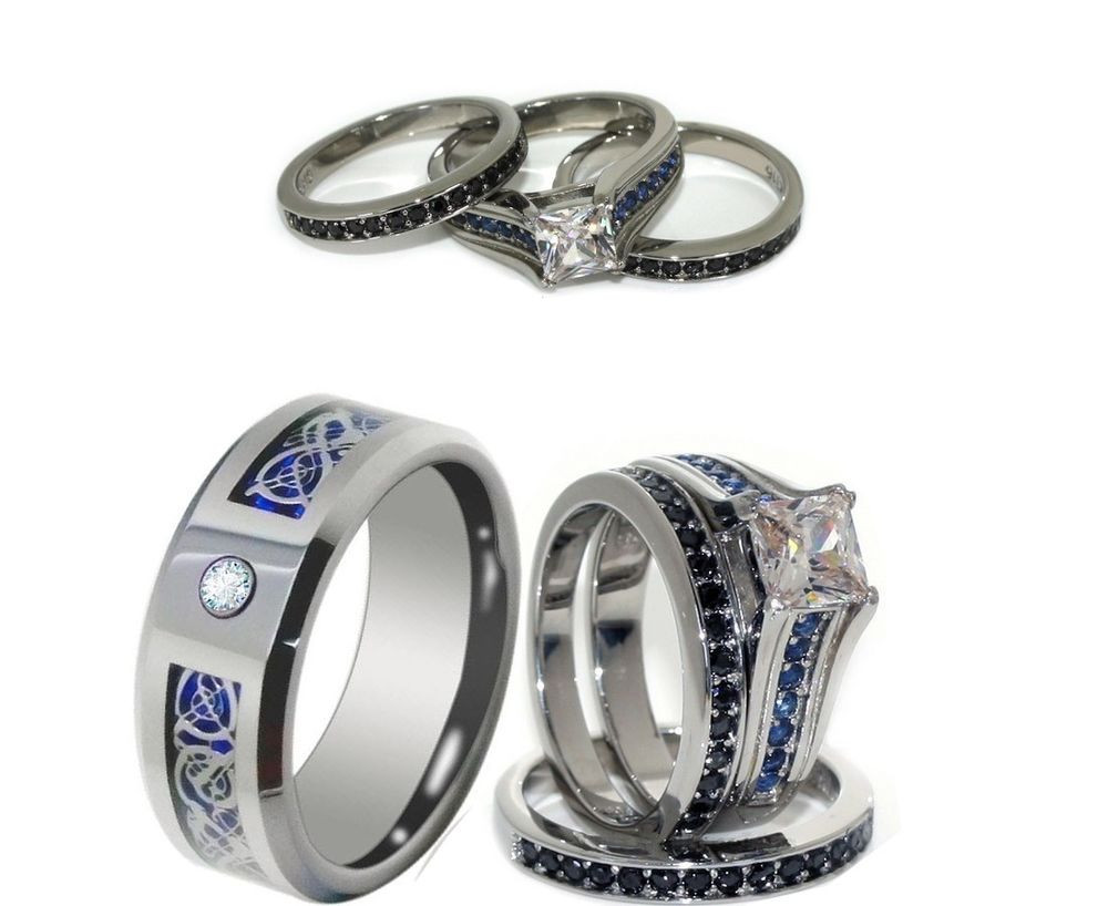 His And Her Wedding Ring Sets
 HIS 8mm TUNGSTEN AND HER STAINLESS STEEL BLUE CZ