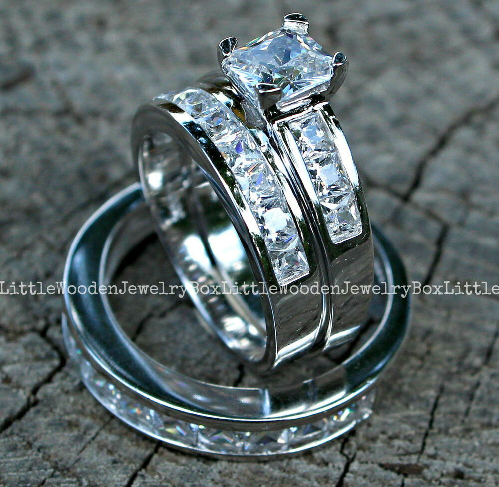 His And Her Wedding Ring Sets
 His and Hers 925 Sterling Silver 14k White Gold Engagement