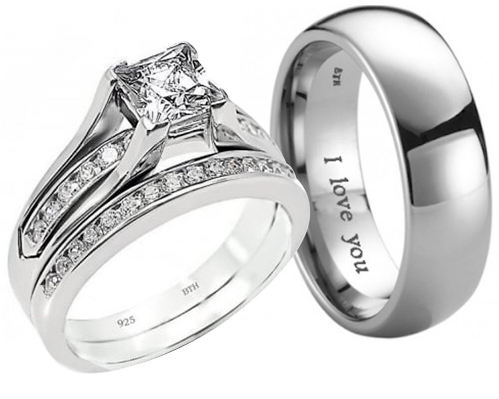 His And Her Wedding Ring Sets
 New His And Hers Titanium 925 Sterling Silver Wedding