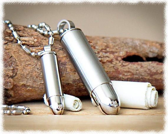 His And Hers Bullet Necklaces
 His and Hers Necklaces Couples Jewelry Long by SuedeSentiment