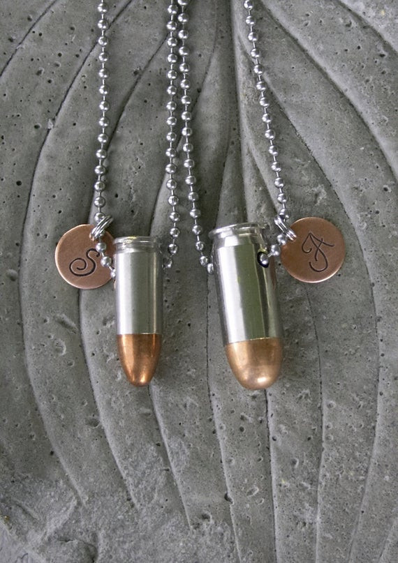 His And Hers Bullet Necklaces
 Items similar to Monogram Initial His and Hers Bullet