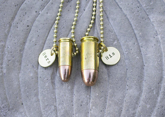 His And Hers Bullet Necklaces
 His and Hers Bullet Necklaces Hand from BulletsAndWire on Etsy