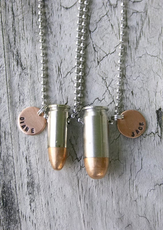 His And Hers Bullet Necklaces
 Items similar to Personalized Name Couples Bullet Necklace