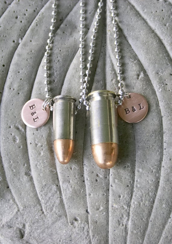 His And Hers Bullet Necklaces
 Items similar to Couples Initials His and Hers Matching