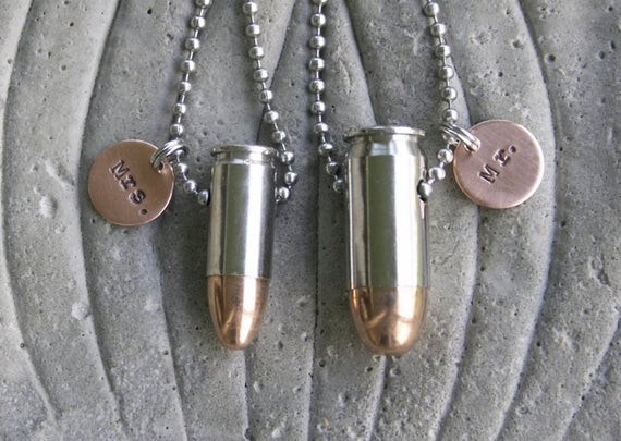 His And Hers Bullet Necklaces
 Items similar to Mr and Mrs Couples Matching Bullet