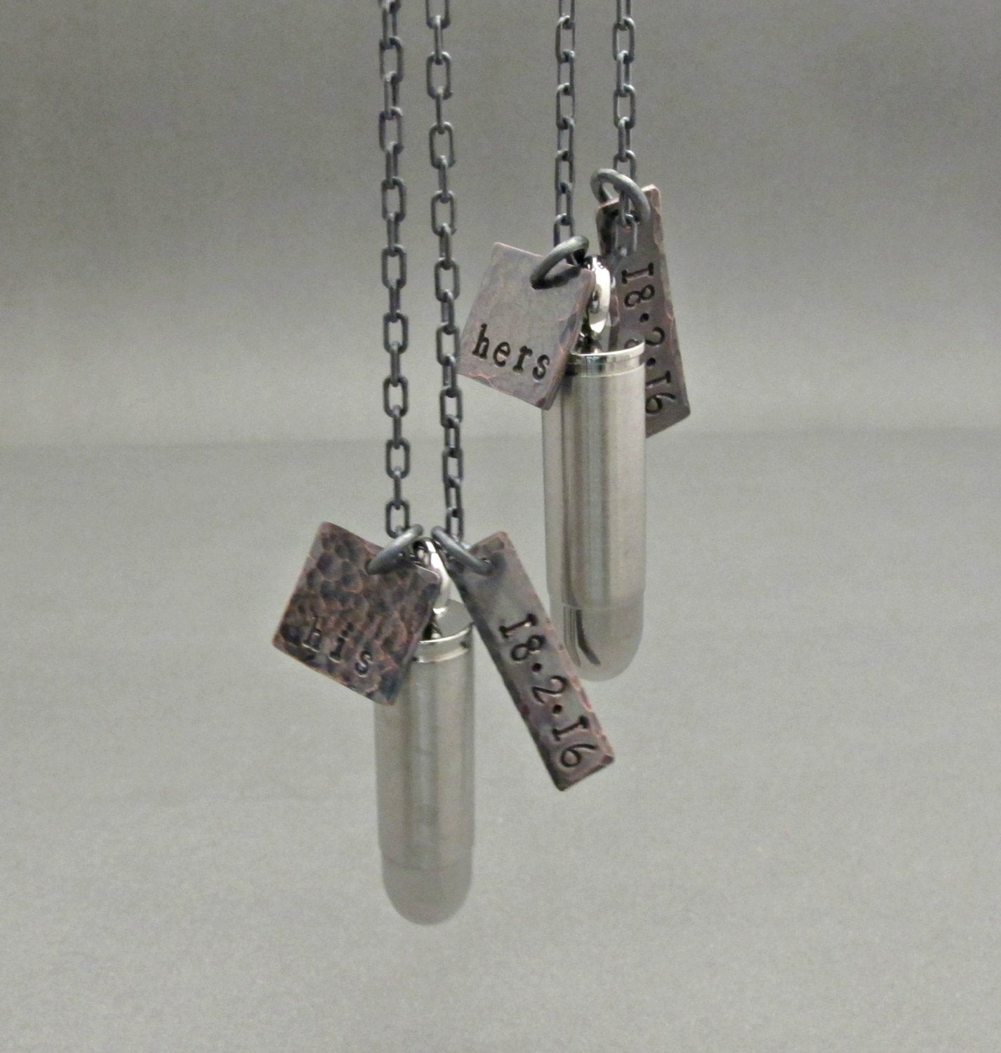 His And Hers Bullet Necklaces
 Personalized His and Hers Bullet necklace Matching Couple