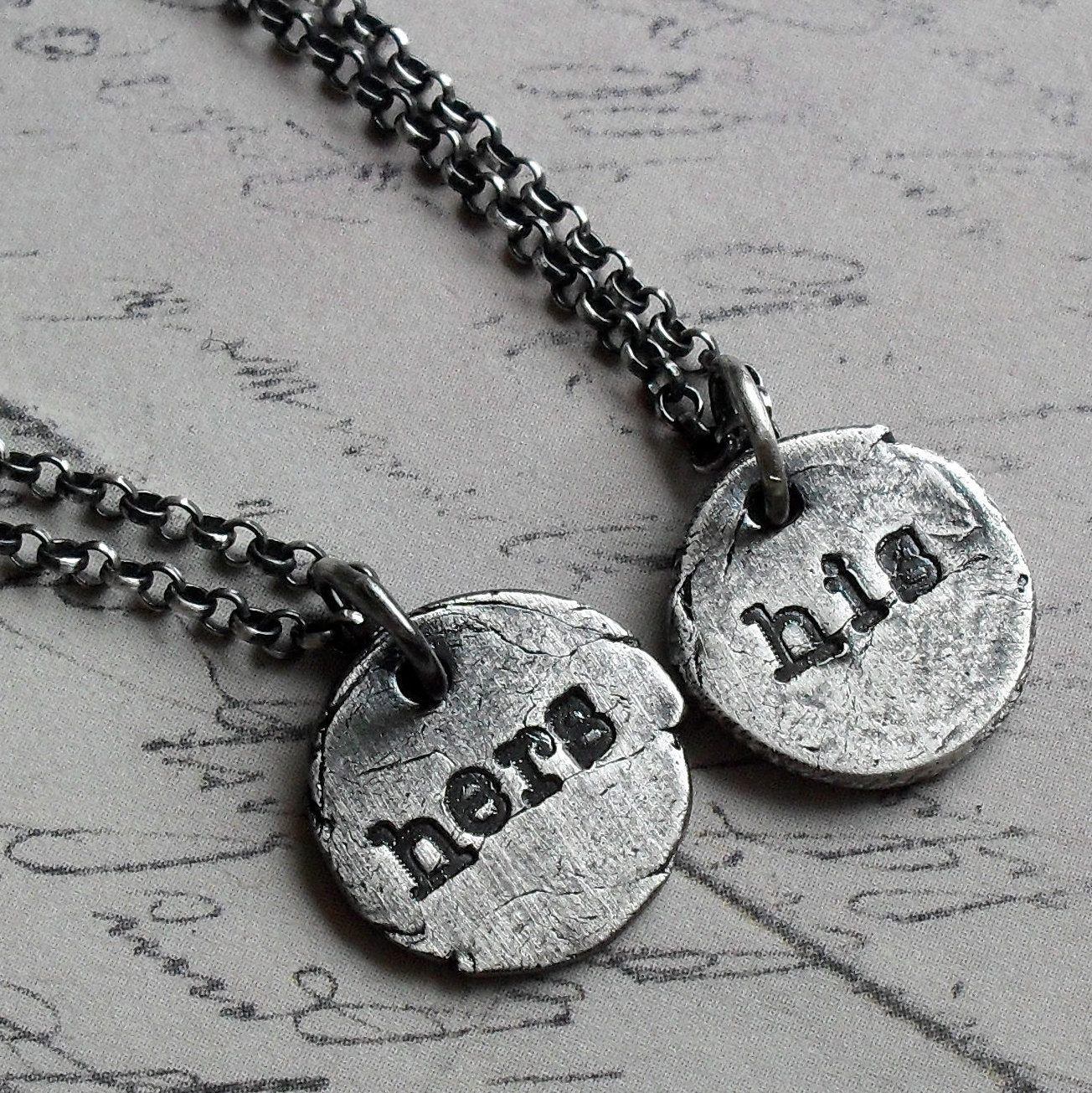 His Hers Necklace Set
 Organic His and Hers Necklace Set in Fine and Sterling Silver