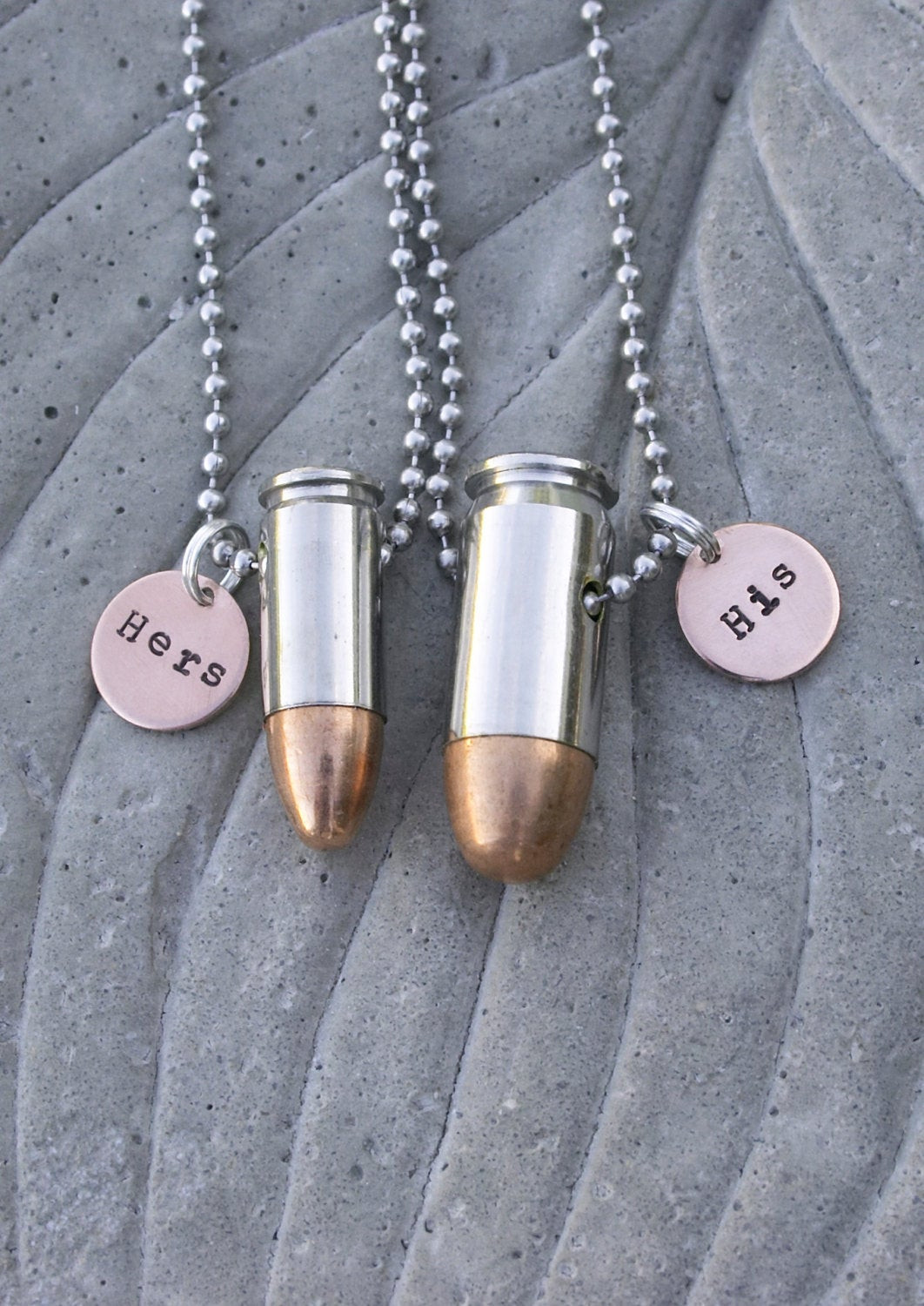 His Hers Necklace Set
 Items similar to His and Hers Bullet Jewelry Necklace Set