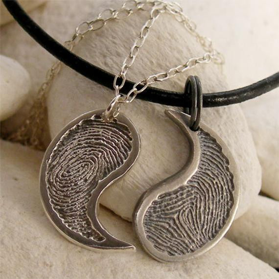 His Hers Necklace Set
 His & Hers Yin Yang Necklace Set Silver Fingerprint by lukelys